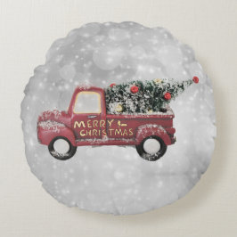 Almofada Redonda caminhão de vintage vermelho sobre fundo de cinza