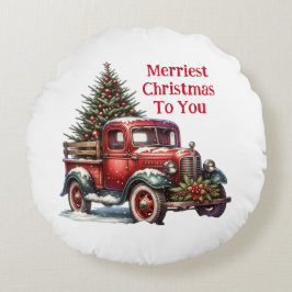Almofada Redonda Caminhão Vermelho Vintage de Natal velho