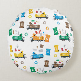 Almofada Redonda Caminhões e Caixas de lixo de Reciclagens colorido