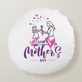 Almofada Redonda Camiseta Feliz Dia das Mães Presente para Menina