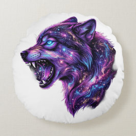 Almofada Redonda Camiseta Gráfica Uivar do Lobo Galáxia Cósmica Cel