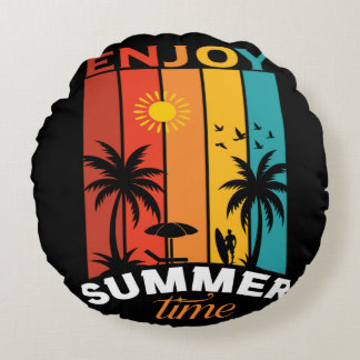 Almofada Redonda Camiseta Retrô de Praia para Aproveitar o Verão