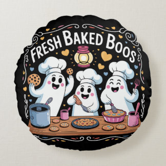 Almofada Redonda Camiseta Vintage de Halloween Fresh Baked Boos
