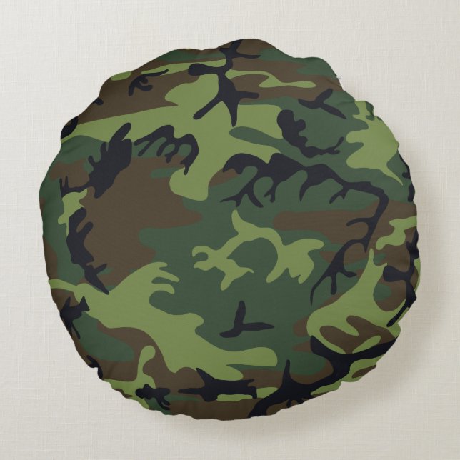 Almofada Redonda Camo Militar Floresta Verde (Verso)
