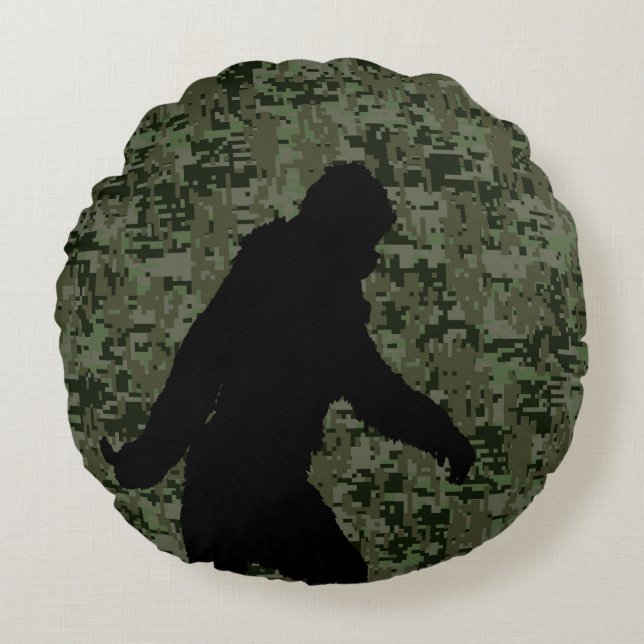 Almofada Redonda Camuflagem digital Sasquatch Black Silhouette (Frente)