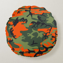 Almofada Redonda Camuflagem Laranja e Verde, Militar, Exército