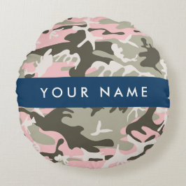 Almofada Redonda Camuflagem rosa e verde Seu nome personaliza