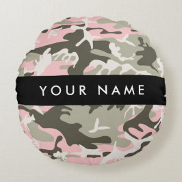 Almofada Redonda Camuflagem rosa e verde Seu nome personaliza