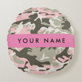 Almofada Redonda Camuflagem rosa e verde Seu nome personaliza