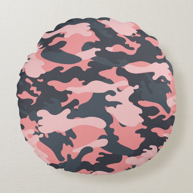 Almofada Redonda Camuflagem rosa: Padrão clássico de vinheta (Frente)