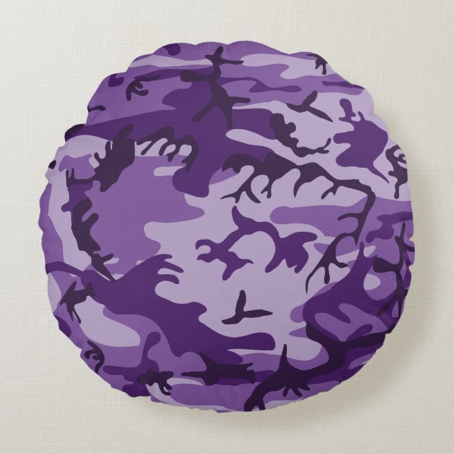 Almofada Redonda Camuflagem Roxa, Militares, Exército (Frente)
