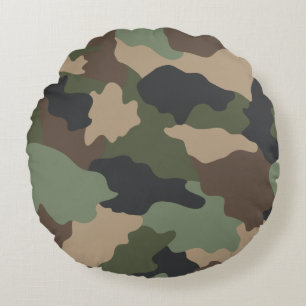 Almofada Redonda Camuflagem Woodland Camo Khaki Verde Tan Preto