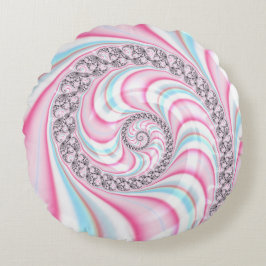 Almofada Redonda Cana-de-açúcar Espiral Fractal Rosa Pastel Azul