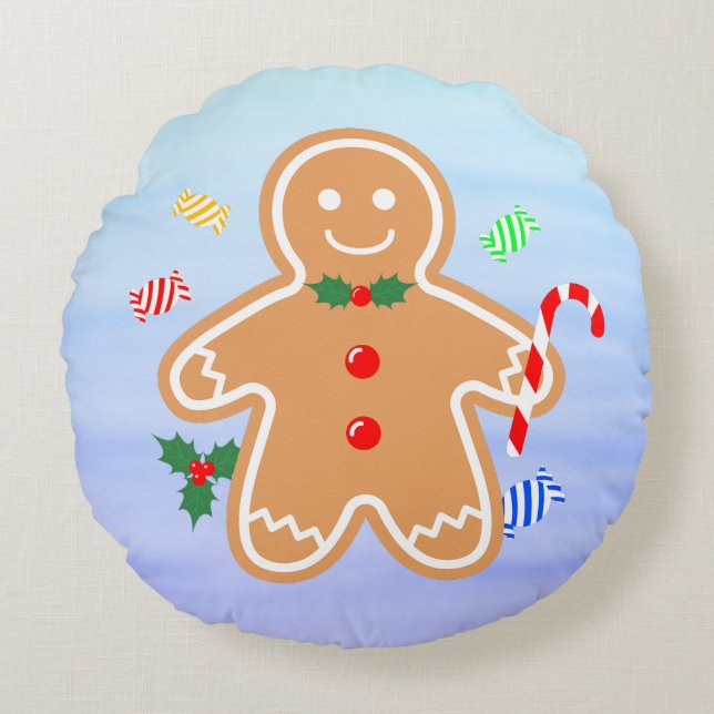 Almofada Redonda Cana-doce de-doce de pão-de-Natal (Frente)
