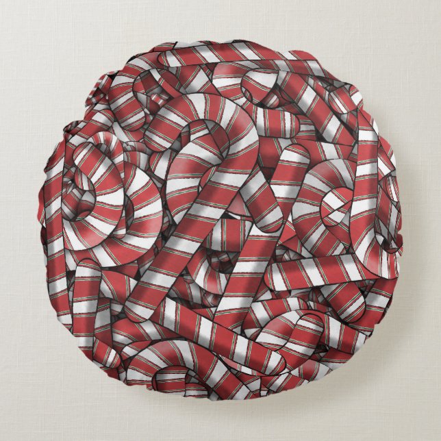 Almofada Redonda Canas de Abstrato Vermelho Ridificadas Torcidas (Frente)