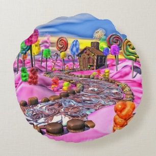 Almofada Redonda Candyland cor-de-rosa -
