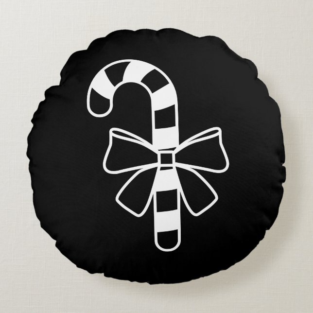 Almofada Redonda Canela Mínima Branca Com Arco Em Preto (Frente)