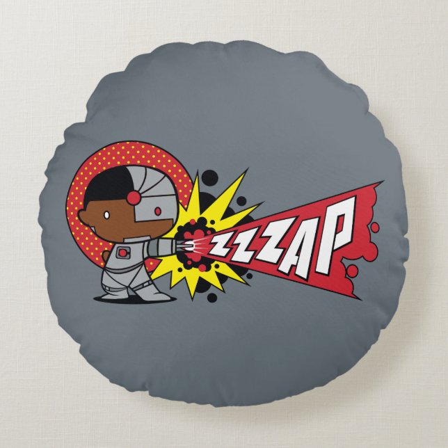 Almofada Redonda Canhão Cibernético de Chibi Cyborg (Frente)