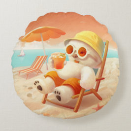 Almofada Redonda Canino de Sorriso - Modo de Praia Ativado
