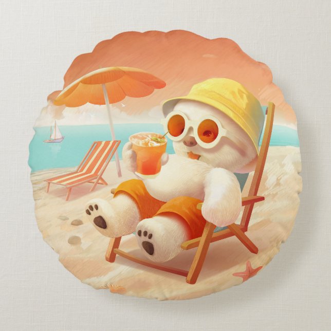 Almofada Redonda Canino de Sorriso - Modo de Praia Ativado (Frente)