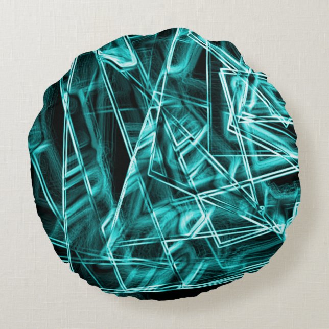 Almofada Redonda Cantos quadrados e pontos cianos ou azuis "neon" (Verso)