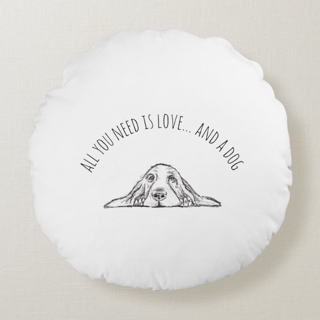 Almofada Redonda cão-caçador preto branco-cachorrinho (Frente)