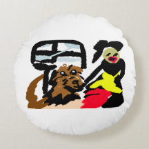 Cão de Água Americano e senhora caminhando