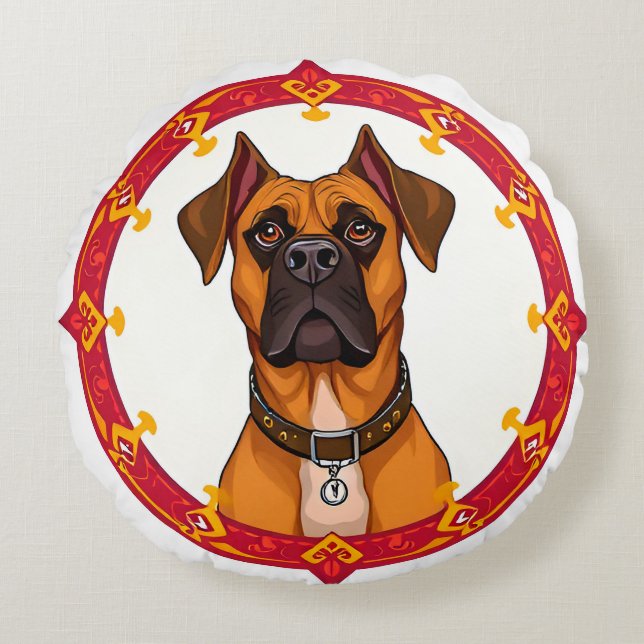 Almofada Redonda Cão de Cartoon Adorável (Frente)