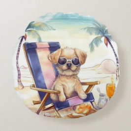 ALMOFADA REDONDA CÃO DE VERÃO ADORÁVEL DE ÁGUA NA PRAIA