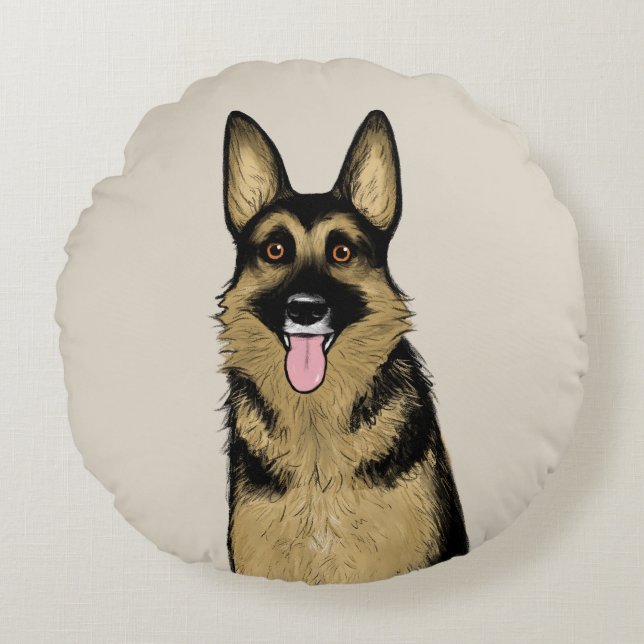 Almofada Redonda Cão german shepherd | Arte Animal Original (Frente)