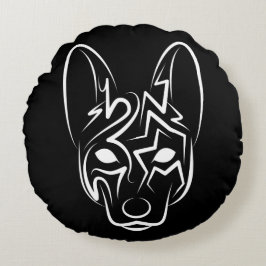 Almofada Redonda Cão Negro e Tribal Branco