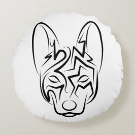 Almofada Redonda Cão Negro e Tribal Branco