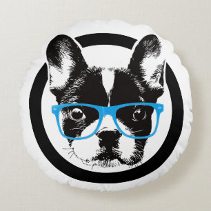 Almofada Redonda Cão Nerdy do buldogue francês do hipster