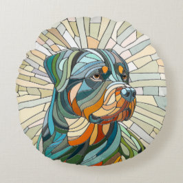 Almofada Redonda Cão rottweiler - arte mosaica