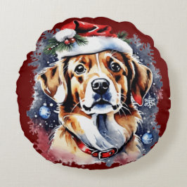 Almofada Redonda Cãozinho bonitinho de Natal