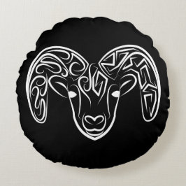 Almofada Redonda Capim/ovelha, tribal, preto e branco