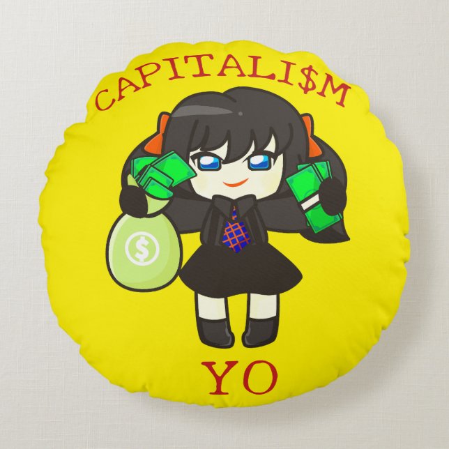 Almofada Redonda Capitalism Yo - Anime Money Girl Hustle  (Frente)