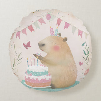 Almofada Redonda Capybara Birthday Bash Round Travesseiro decorativ