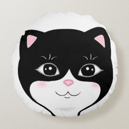 Almofada Redonda Cara de Gato Tuxedo Feliz Fofo