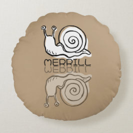 Almofada Redonda Caracol Marrom Fofo Reflexo Doodle Nome Personaliz