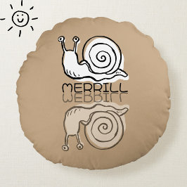Almofada Redonda Caracol Marrom Fofo Reflexo Doodle Nome Personaliz