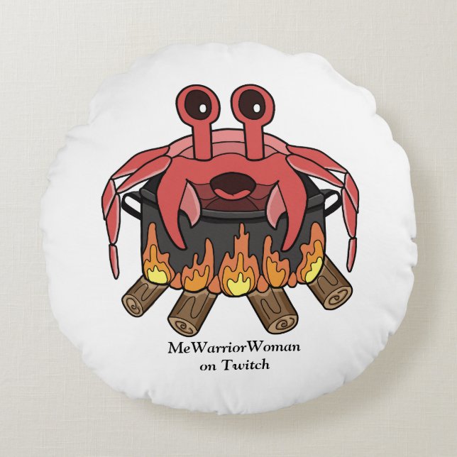 Almofada Redonda Caranguejo em Pote, MmeWarriorWoman no Twitch (Frente)
