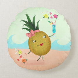 Almofada Redonda Caráter de abacaxi na praia