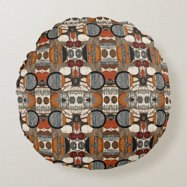 Almofada Redonda Caribe africano de luxo sofisticado (Frente)