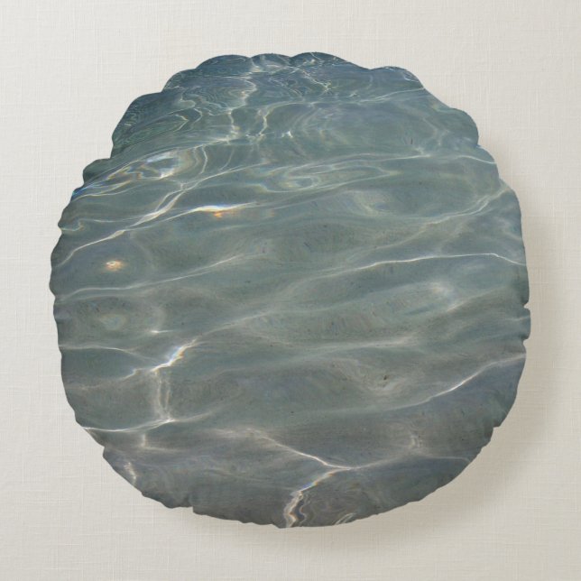 Almofada Redonda Caribe Água Abstrato Natureza Azul (Frente)