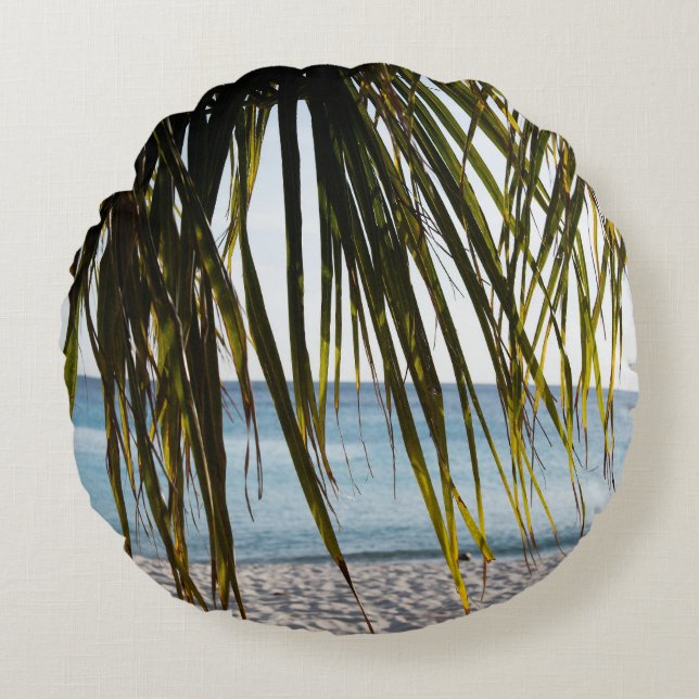 Almofada Redonda Caribe Praia Feliz #6 #tropical #wall #art (Frente)