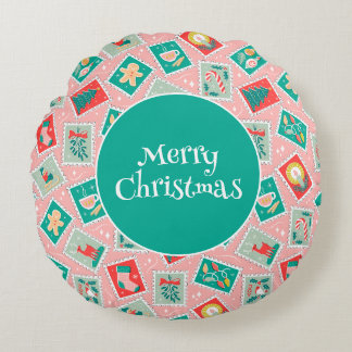 Almofada Redonda Carimbos de Prefácio de Natal Retroativos