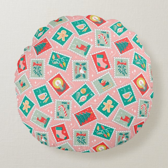 Almofada Redonda Carimbos de Prefácio de Natal Retroativos (Frente)