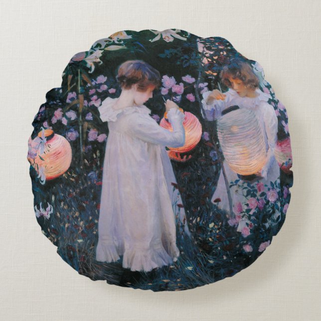 Almofada Redonda Carnação Lily Lily Rosa John Singer Sarger Art (Frente)