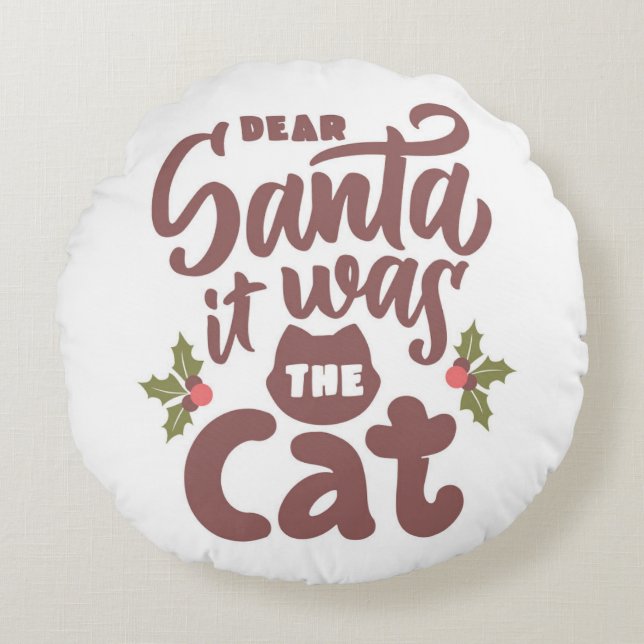 Almofada Redonda Caros Papais noeis Engraçados, Era o Design de Gat (Frente)